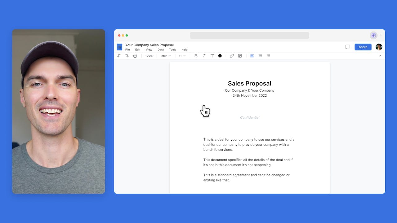 Walk prospects and team members through your proposal using Tella.