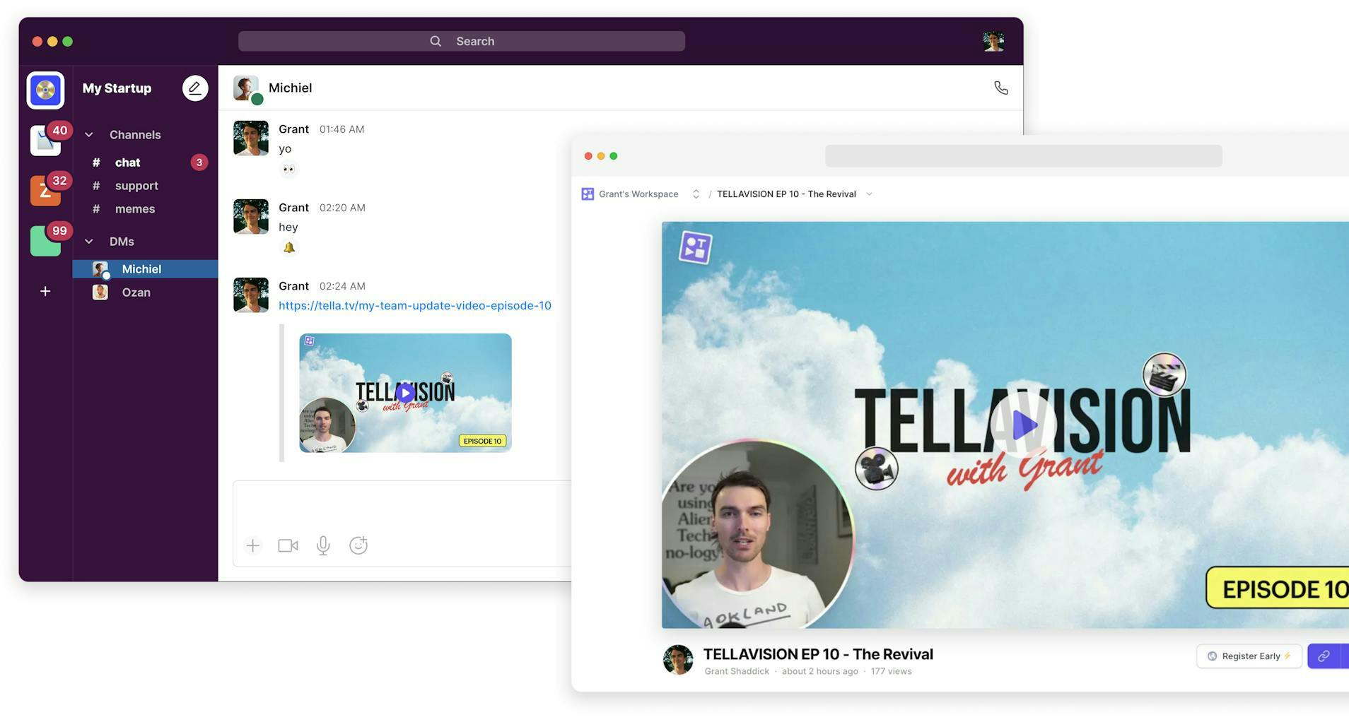 Play videos without leaving Slack with Tella for Slack.