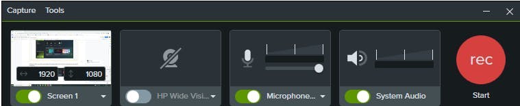 How do I record my screen and voice in Camtasia?