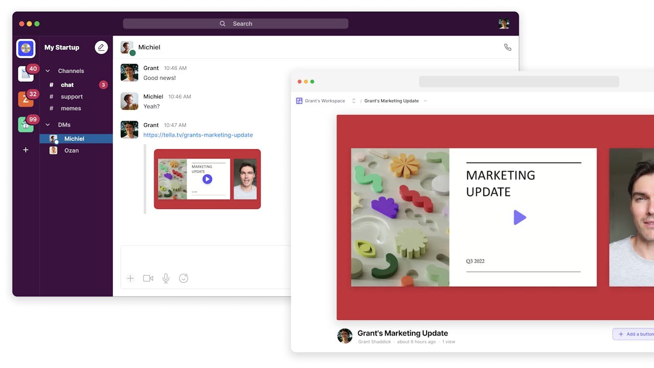 Tella's Slack app allows videos to be played inside of Slack.