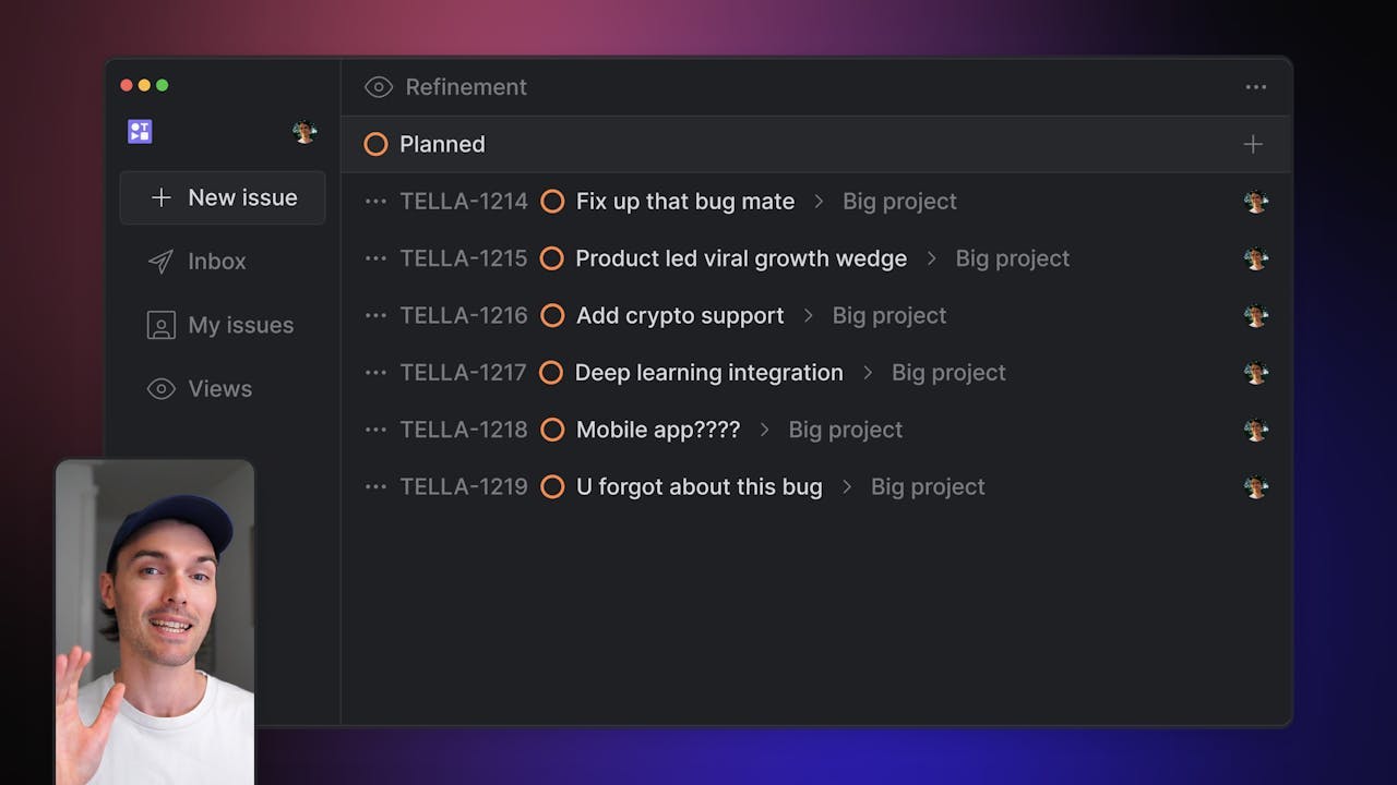 Record your async standup using Tella's screen recorder.